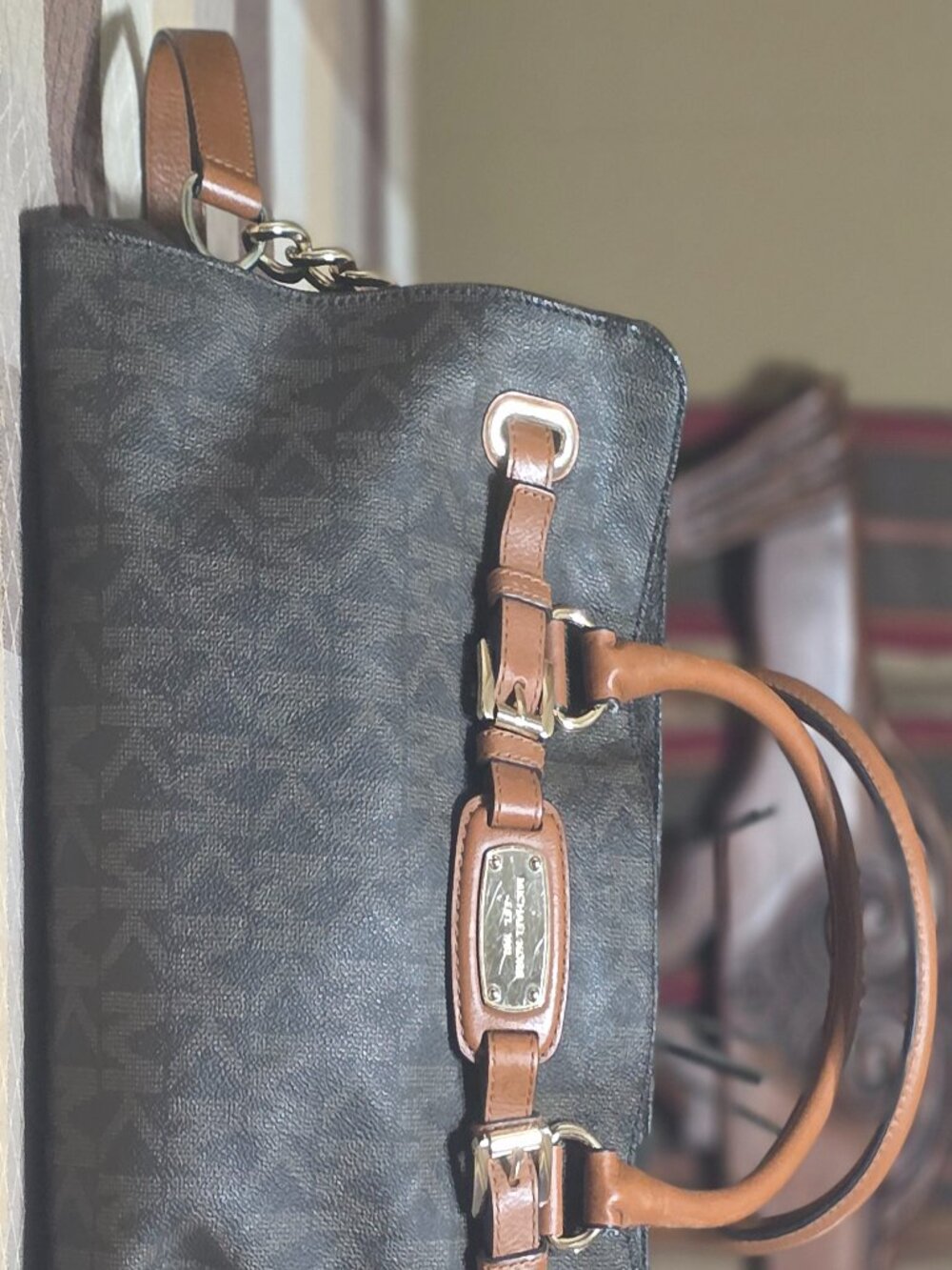 Michael Kors Hamilton Large Monogram Signature Satchel Tote Shoulder Bag Brown - Picture 11 of 11